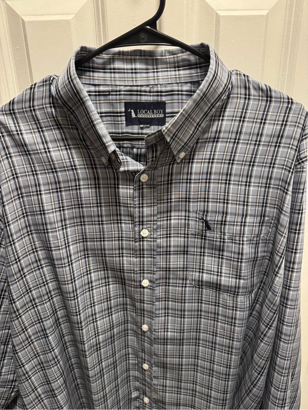 Local Boy Men’s Blue and Gray Plaid Button-Down Shirt